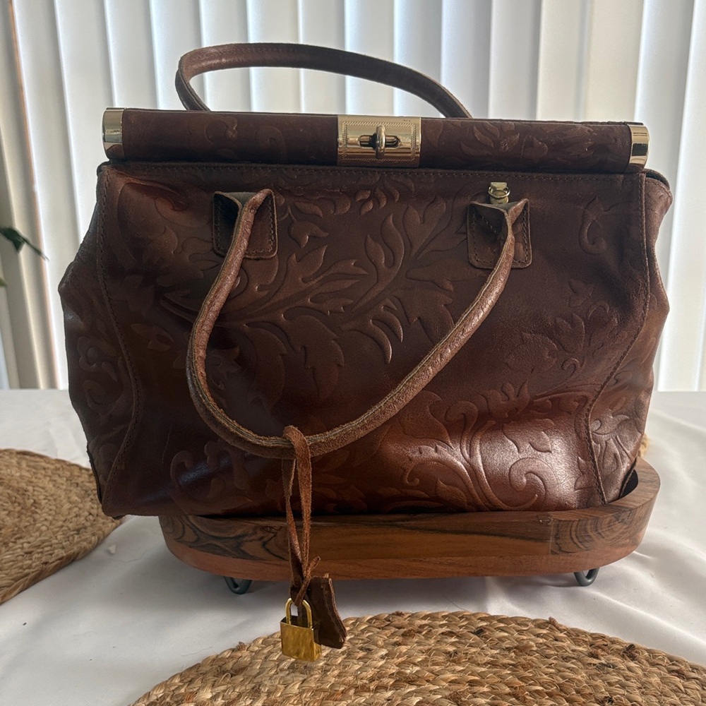 Vintage Brown Embossed Leather Satchel